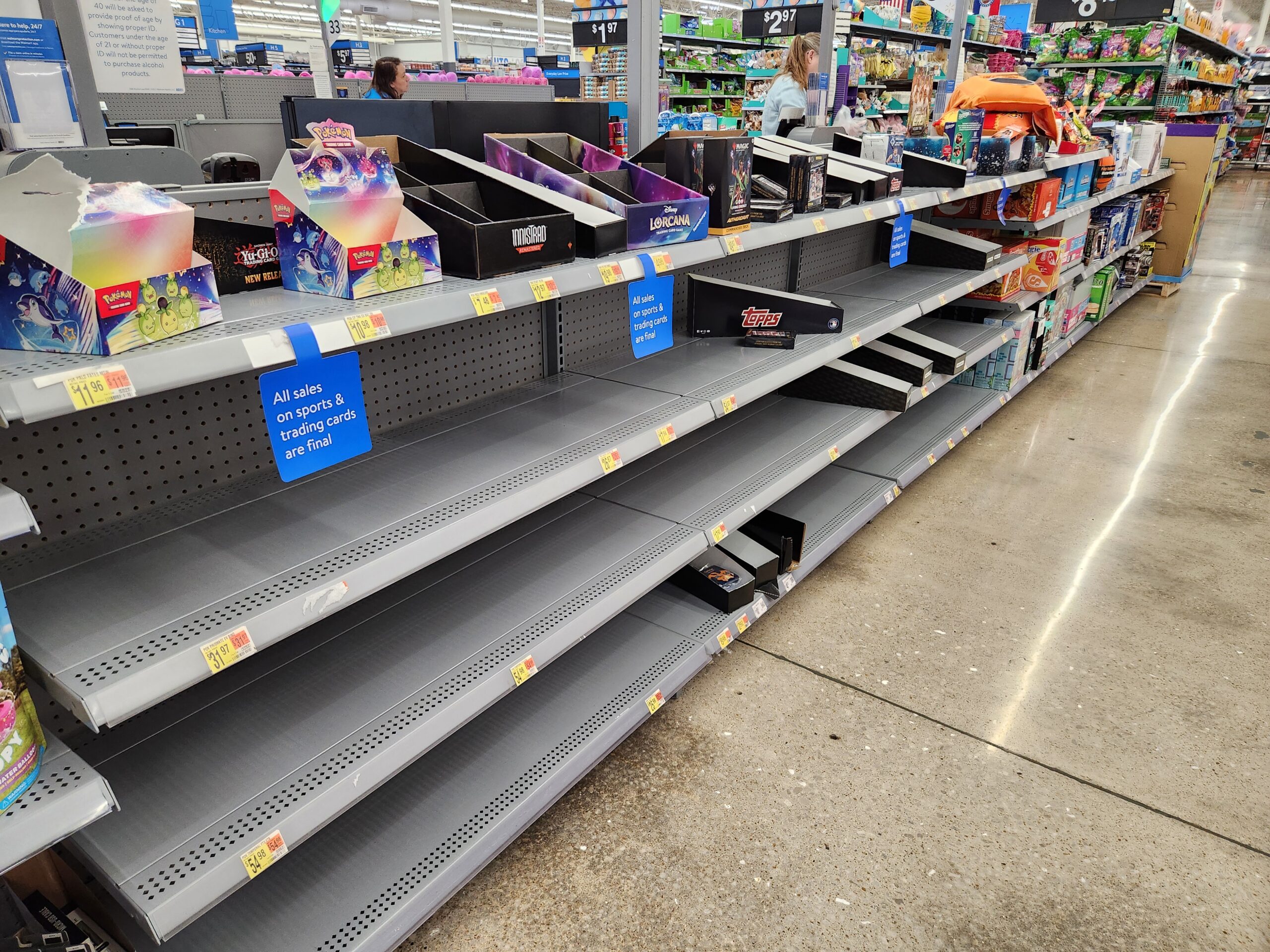 Empty Trading Card Shelves at Walmart